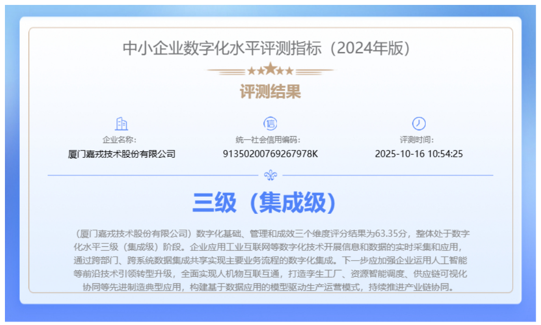 ¡¶ÖÐСÆóÒµÊý×Ö»¯Ë®Æ½ÆÀ²âÖ¸±ê£¨2024Äê°æ£©¡·Èý¼¶£¨¼¯³É¼¶£©ÈÏÖ¤ ¡¶ÖÐСÆóÒµÊý×Ö»¯Ë®Æ½ÆÀ²âÖ¸±ê£¨2024Äê°æ£©¡·Èý¼¶£¨¼¯³É¼¶£©ÈÏÖ¤